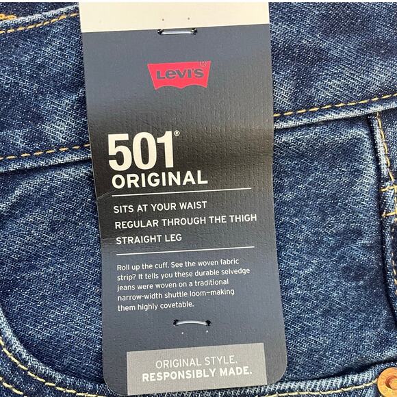 Levi’s 501 Original Fit Jeans Mens 31x32 Dark Wash Button Fly Straight Denim NWT - Picture 12 of 16